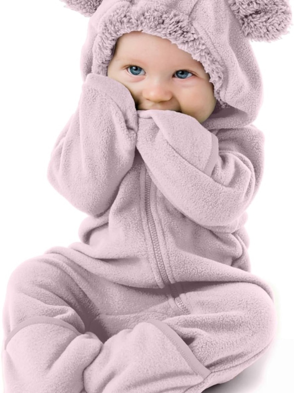 Cozy Baby One-Piece Hooded Fleece Romper - Light Lavender